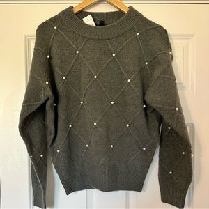 Ann Taylor Pearlized Argyle Sweater Charcoal Grey